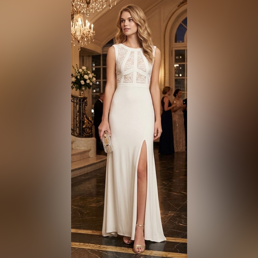 Morgan & Co. Glitter Lace Bodice Gown Ivory NWT
